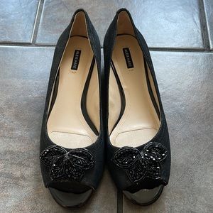 Alex Marie Open-Toe Leather Mini wedge shoes